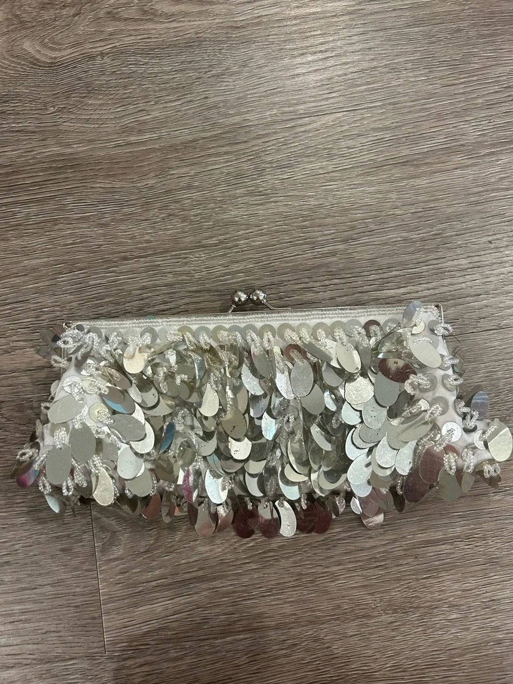 Silver Sequin Fringe Evening Clutch